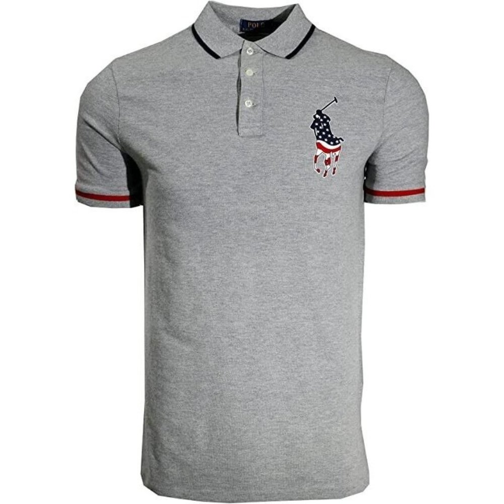 Polo Ralph Lauren Men's Small Gray Polo Shirt Classic Fit USA Flag Big Pony